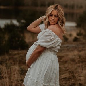 Pink Blush White Smocked Maternity Dress